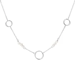 Naszyjnik srebrny z perłami - koła