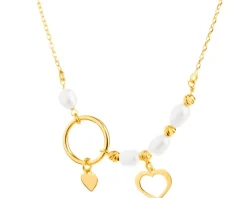 Naszyjnik srebrny z perłami - serca