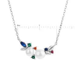 Naszyjnik srebrny z perłami i cyrkoniami - liście