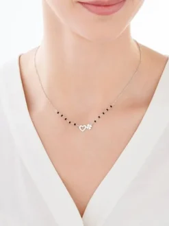 Naszyjnik srebrny ze szkłem - serce, koniczyna