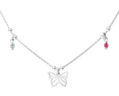 Naszyjnik srebrny ze szlifowanym szkłem - motyl