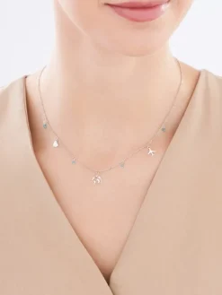 Naszyjnik srebrny ze szlifowanym szkłem - samolot, planeta, serce