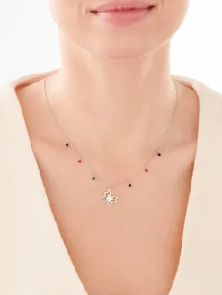 Naszyjnik srebrny ze szlifowanym szkłem - motyl