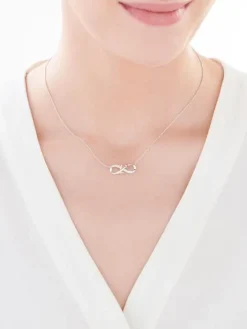 Naszyjnik z białego i różowego  złota z diamentami - róża, nieskończoność - 0,06 ct - próba 375