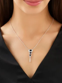 Naszyjnik z białego złota z diamentami i szafirami - próba 585