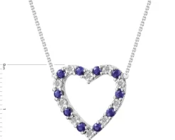 Naszyjnik z białego złota z diamentami i szafirami - serce - próba 585