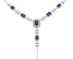 Naszyjnik z białego złota z brylantami i szafirami - próba 585