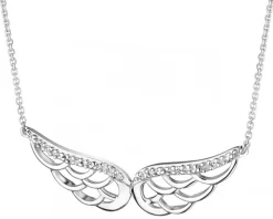 Naszyjnik z białego złota z diamentami - skrzydła - 0,02 ct - próba 375