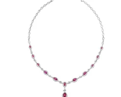 Naszyjnik z białego złota z brylantami i rubinami - próba 585