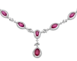 Naszyjnik z białego złota z brylantami i rubinami - próba 585