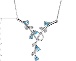 Naszyjnik z białego złota z diamentami i topazami - liście - próba 375