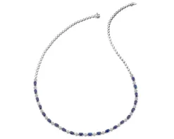 Naszyjnik z białego złota z diamentami i szafirami - 43 cm - próba 585