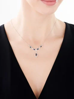 Naszyjnik z białego złota z brylantami i szafirami - próba 585