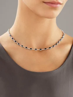 Naszyjnik z białego złota z diamentami i szafirami - 43 cm - próba 585