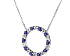 Naszyjnik z białego złota z diamentami i szafirami - próba 375