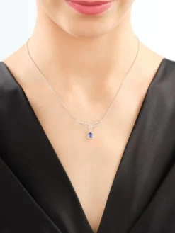 Naszyjnik z białego złota z diamentami i tanzanitem - próba 585