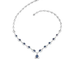 Naszyjnik z białego złota z brylantami i szafirami - próba 585