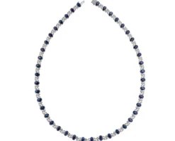 Naszyjnik z białego złota z brylantami i szafirami - 43 cm - próba 585