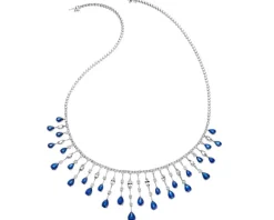 Naszyjnik z białego złota z brylantami i szafirami - próba 585