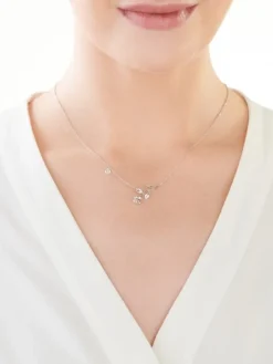 Naszyjnik z białego złota z diamentem - kwiat, róża, serce - 0,005 ct - próba 585