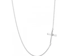 Naszyjnik z białego złota z brylantem - krzyż - 0,006 ct - próba 375