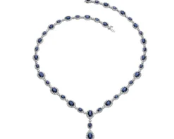 Naszyjnik z białego złota z brylantami i szafirami - próba 750