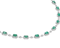 Naszyjnik z białego złota z brylantami i szmaragdami - próba 750