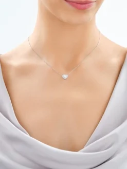 Naszyjnik z białego złota z diamentami laboratoryjnymi - serce - 0,87 ct - próba 585