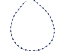 Naszyjnik z białego złota z brylantami i szafirami - 45 cm - próba 750