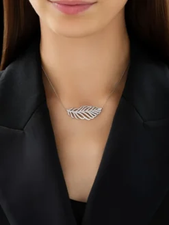 Naszyjnik z białego złota z brylantami - piórko - 1,50 ct - próba 750