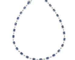 Naszyjnik z białego złota z brylantami i szafirami - próba 750