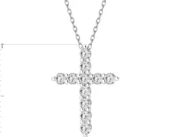 Naszyjnik z białego złota z brylantami laboratoryjnymi - krzyż - 0,50 ct - próba 585