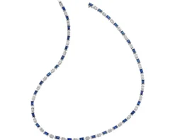 Naszyjnik z białego złota z diamentami i szafirami - 45 cm - próba 750