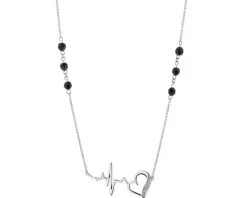 Naszyjnik z białego złota z diamentami i agatami - EKG serca - próba 585