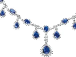 Naszyjnik z białego złota z brylantami i szafirami - próba 585