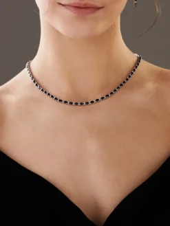 Naszyjnik z białego złota z brylantami i szafirami - próba 585