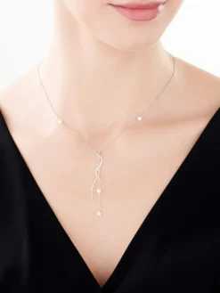 Naszyjnik z białego złota z brylantem i perłami - próba 375