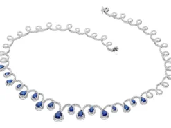 Naszyjnik z białego złota z brylantami i szafirami - próba 585