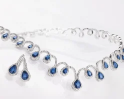 Naszyjnik z białego złota z brylantami i szafirami - próba 585