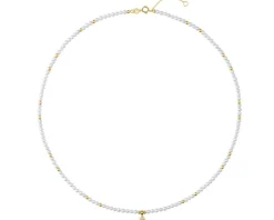 Naszyjnik  z brylantem, perłami i elementami białego złota - próba 585