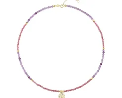 Naszyjnik z diamentami, ametystami, turmalinami i elementami żółtego złota - drzewko - próba 375