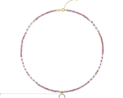 Naszyjnik z diamentami, ametystami, turmalinami, kryształami górskimi i elementami żółtego złota - koło - próba 585