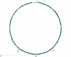 Naszyjnik  z diamentami, kwarcytami i elementami żółtego złota - kwiaty - próba 375