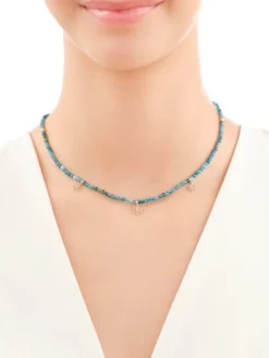 Naszyjnik  z diamentami, kwarcytami i elementami żółtego złota - kwiaty - próba 375