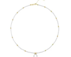 Naszyjnik  z diamentami, perłami i elementami żółtego złota - próba 585