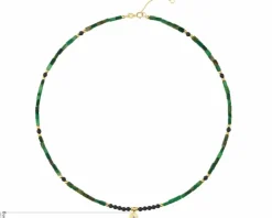 Naszyjnik z  diamentem,  zoisytami, agatami i elementami żółtego złota - koło - próba 375