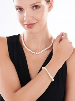 Naszyjnik z elementami z żółtego złota - perły