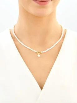 Naszyjnik z elementami z żółtego złota - perły