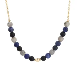Naszyjnik z mosiądzu pozłacany z agatami, labradorytami i sodalitami
