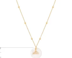 Naszyjnik z mosiądzu pozłacany z masą perłową i cyrkoniami - płetwa